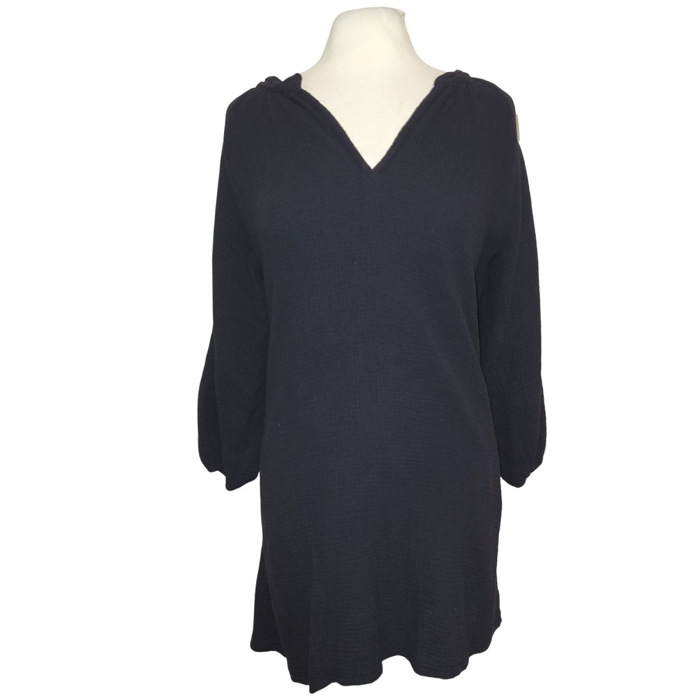 Nation LTD Gauze Muslin Black 100% Cotton Shift Shirt Mini Dress S - Picture 2 of 10